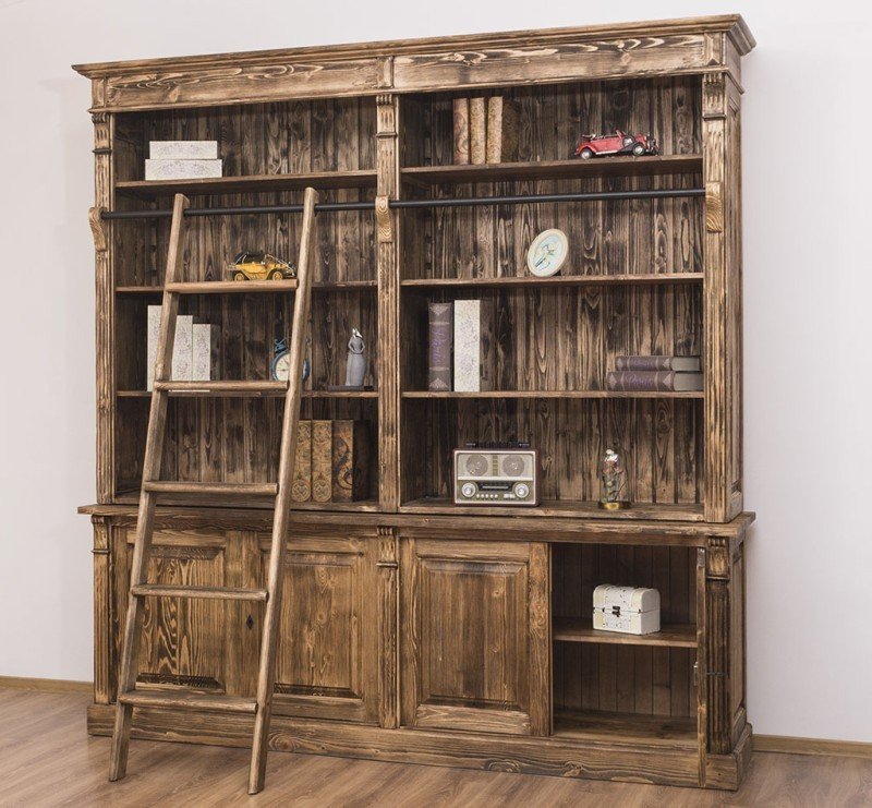 Bookcase in country house style - Solid wood shelf brushed bookwall Bookcase - storage space in the living room