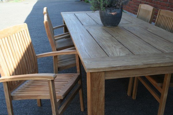 7-piece teak garden furniture set Mai - table 240cm and 6 stacking chairs 