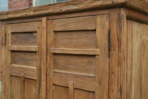 Teak cabinet made of reclaimed wood with two drawers