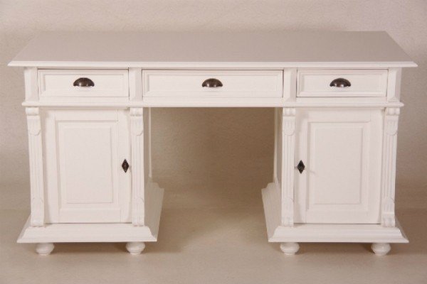 Pine Desk Country Style three large Drawers White