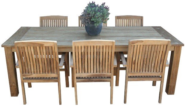 7-piece teak garden furniture set Mai - table 240cm and 6 stacking chairs